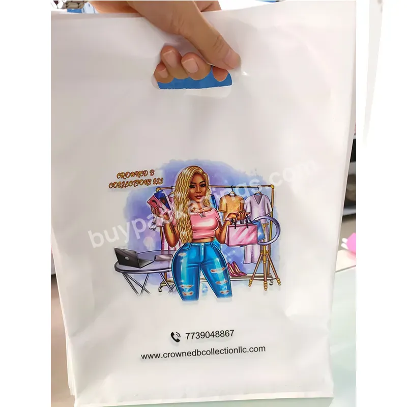 Custom Printed Logo Biodegradable Pe Plastic Shopping Bag With Soft Loop Handle For Clothing Shoes Cosmetics Packaging