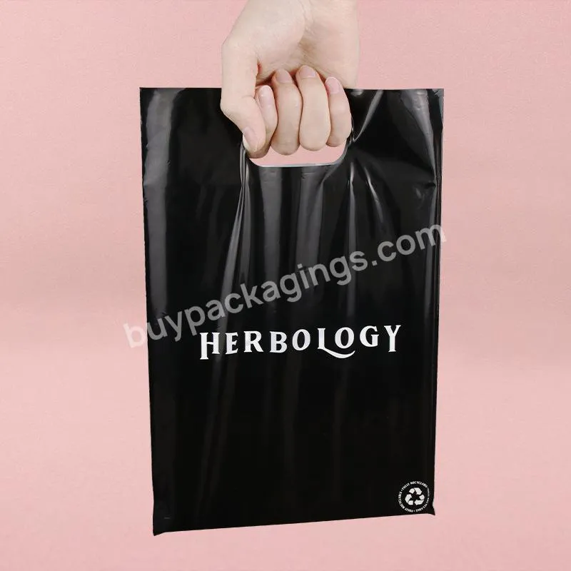 Custom printed Logo black LDPEHDPE handle plastic bag die cut handle carry shopping packaging bags for clothingshoe packing