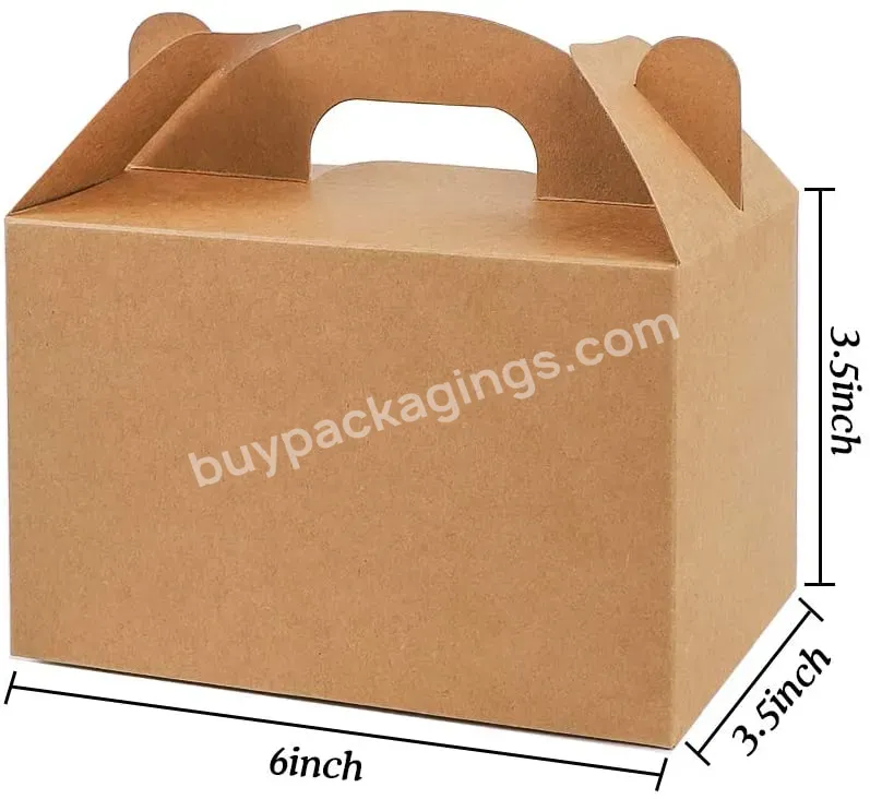 Custom Printed Logo Brown Kraft Paper Craft Cake Box With Handle Wedding Box