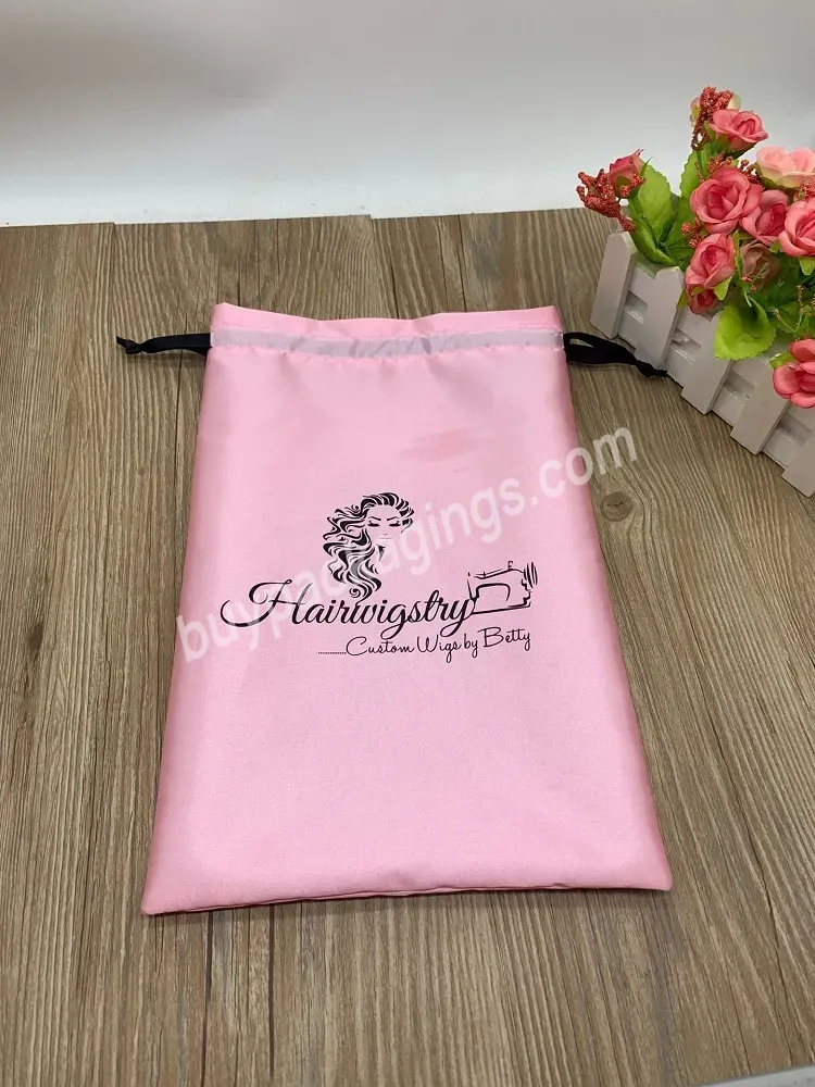 Custom Printed Logo Bundle Wig Hair Extension Wig Satin Packaging Drawstring Dust Bags Silk Lash Storage Gift Pouch