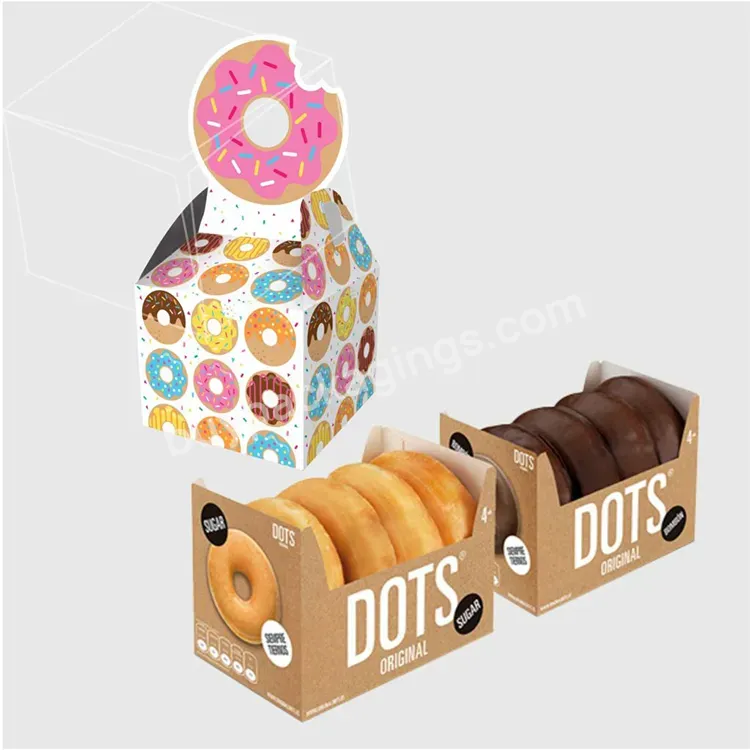 Custom Printed Logo Design Pink White Cardboard Single Cake Packing Container Gable Boxes Mini Size Donut Packaging Paper Box