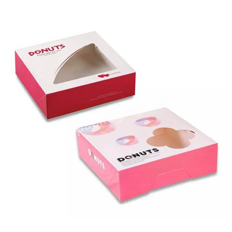 Custom Printed Logo Design Pink White Cardboard Single Cake Packing Container Gable Boxes Mini Size Donut Packaging Paper Box