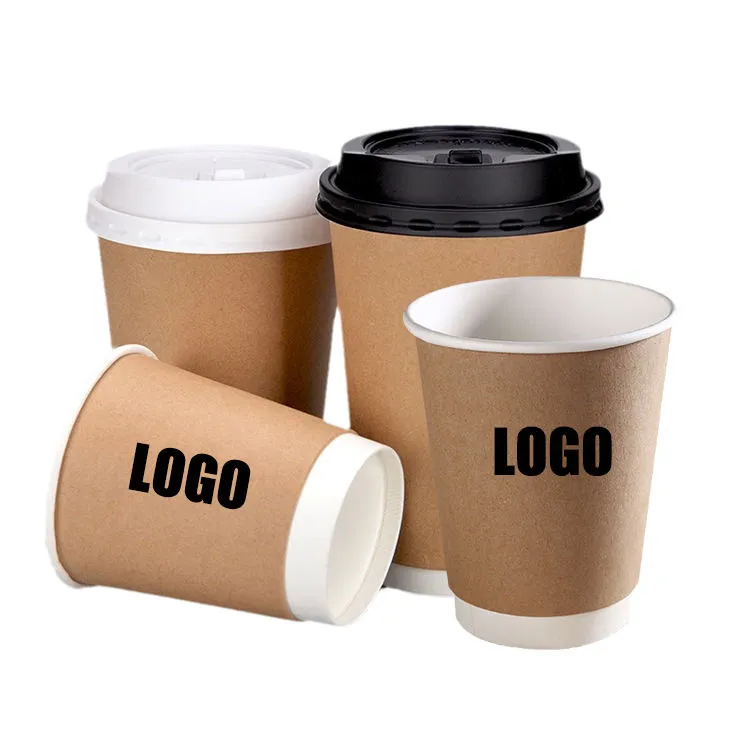 Custom printed logo disposable recycle 6oz 8oz 9oz 10oz 14 oz 16oz double ripple wall hot stamping coffee paper cups with lid