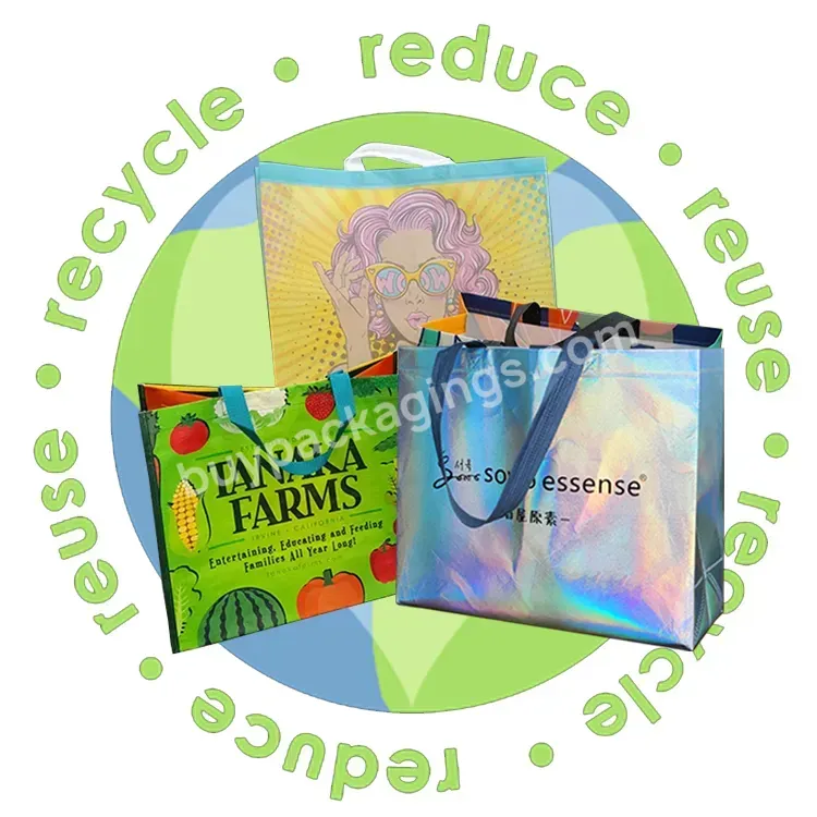 Custom Printed Logo Ecological Recycle Reusable Grocery Bag Laminated Carry Eco Friendly Pp Shopping Non Woven Fabric Tote Bag