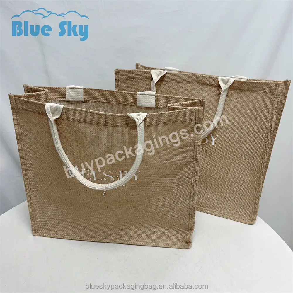 Custom Printed Logo High-capacity Linen Hessian Tote Bag Jute Burlap Handle Bag For Shopping