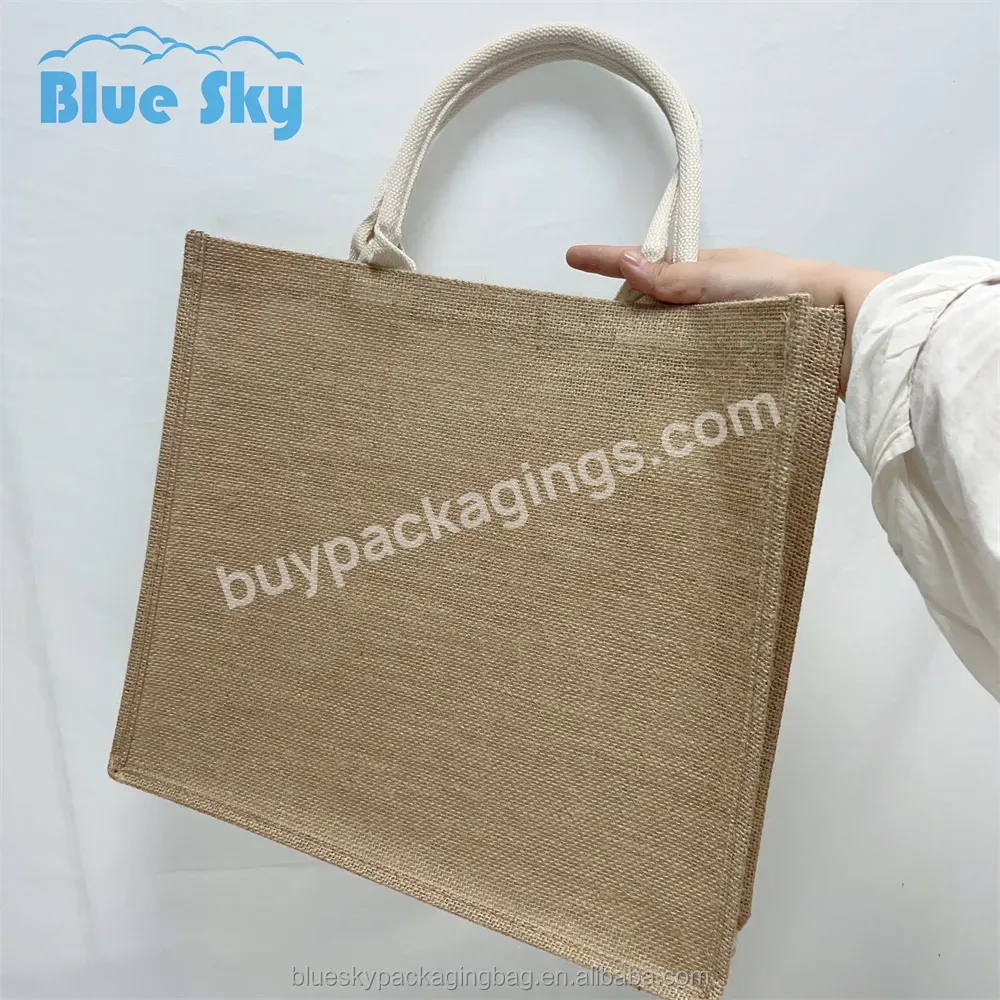 Custom Printed Logo High-capacity Linen Hessian Tote Bag Jute Burlap Handle Bag For Shopping