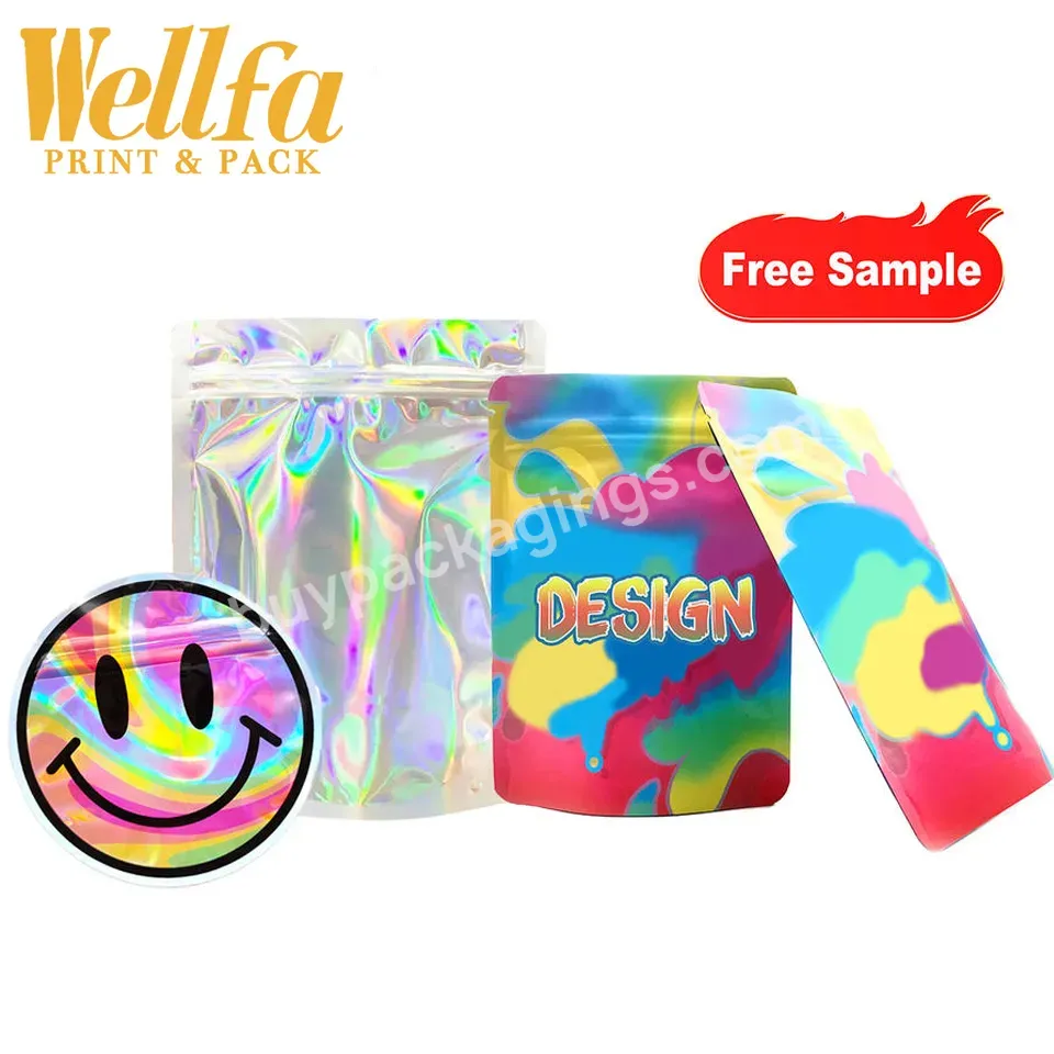 Custom Printed Logo Laminated Plastic Bags Stand Up Pouch Candy Seed Mylar Holographic Packaging Bag