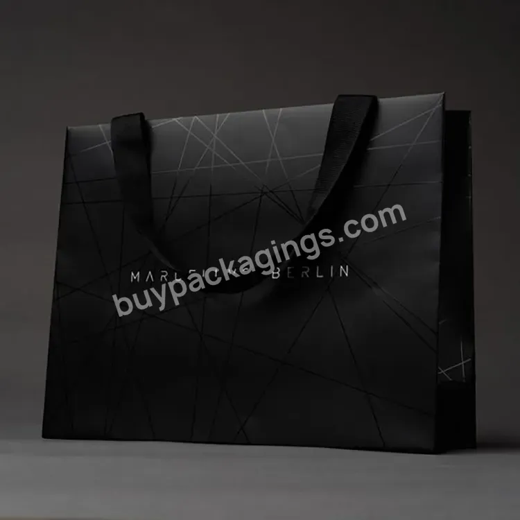 Custom Printed Logo Luxury Black Gift Paper Bag For Shoes Clothes Shopping Wedding Gift Jewelry Packaging