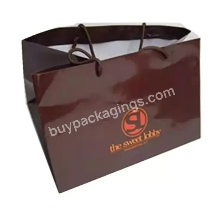 Custom Printed Logo Luxury Boutique Brown Large Size Shopping Cake Wrapping Paper Bag With Handle