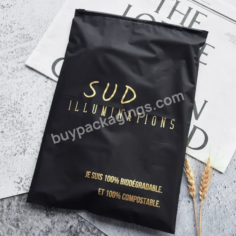 Custom Printed Logo Matt Black Zipper Poly Plastic Clear Zip Lock Frosted Eva Zip Lock Packing Shipping Bag For T Shirt