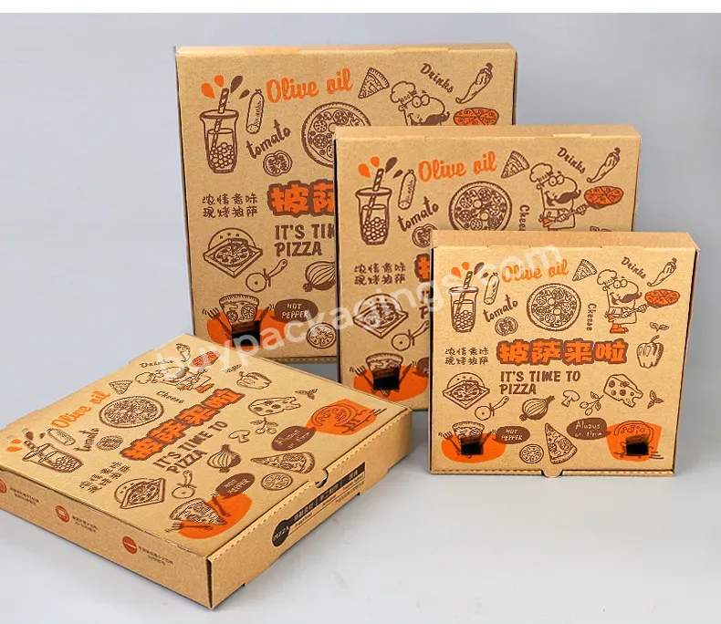 Custom Printed Logo Portable Food Packing Pizza Box Kraft Paper Box