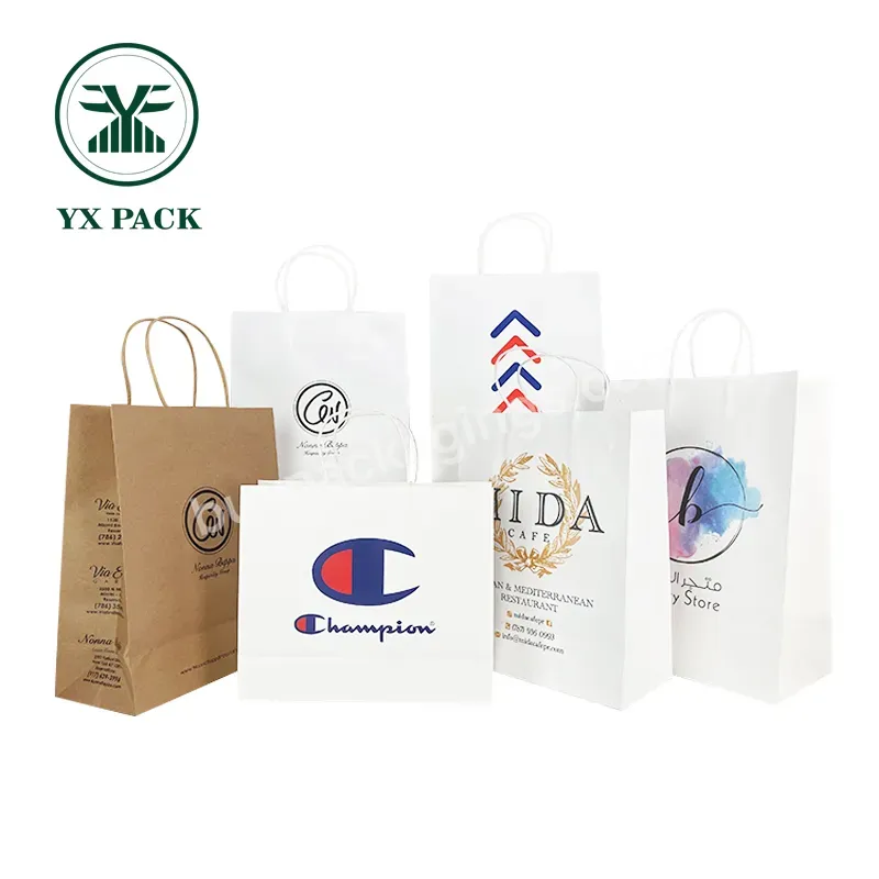 Custom Printed Logo Shopper Bag Paper Brown Flat Bottom Shopping Bags With Your Own Logo Gift Craft Paper Carrier Bags