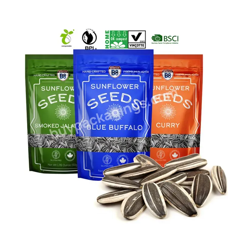 Custom Printed Logo Size Stand Up Pouch For Agricultural Nuts Corn Sunflower Chia Flower Seeds Plastic Flexible Packaging Bags
