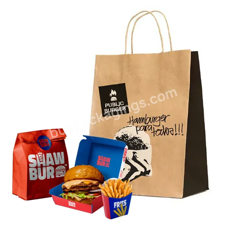 Custom Printed Logo To Go Chicken Burger Fries Chips Fast Food Grade Packaging Bag With Printing