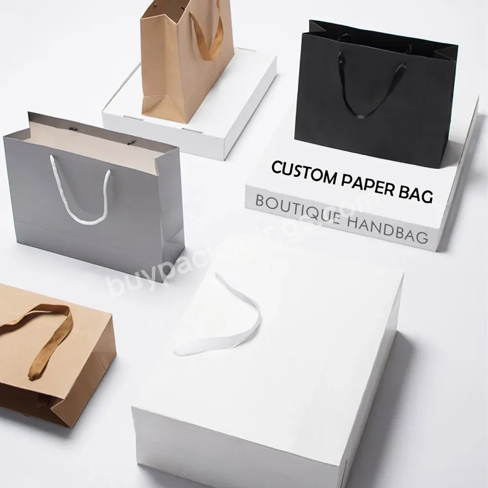 Custom Printed Logo White Brown Kraft Gift Craft Shopping Paper Bag With Handles