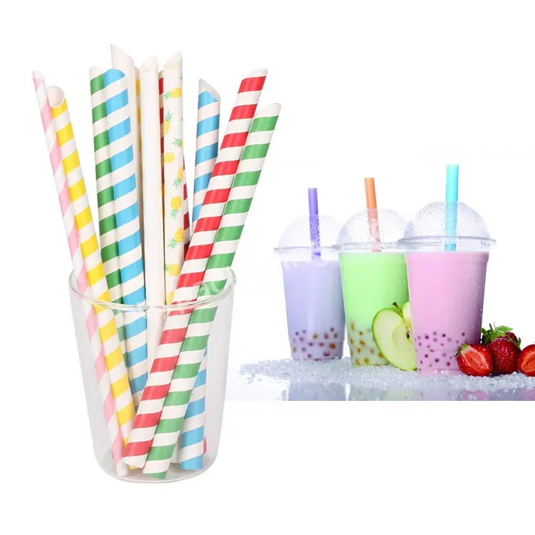 Custom Printed Logo Wholesale Bulk China Bubble Tea Thick Wax Coated Organic Recycled Kraft Drinking Paper Spoon Straws