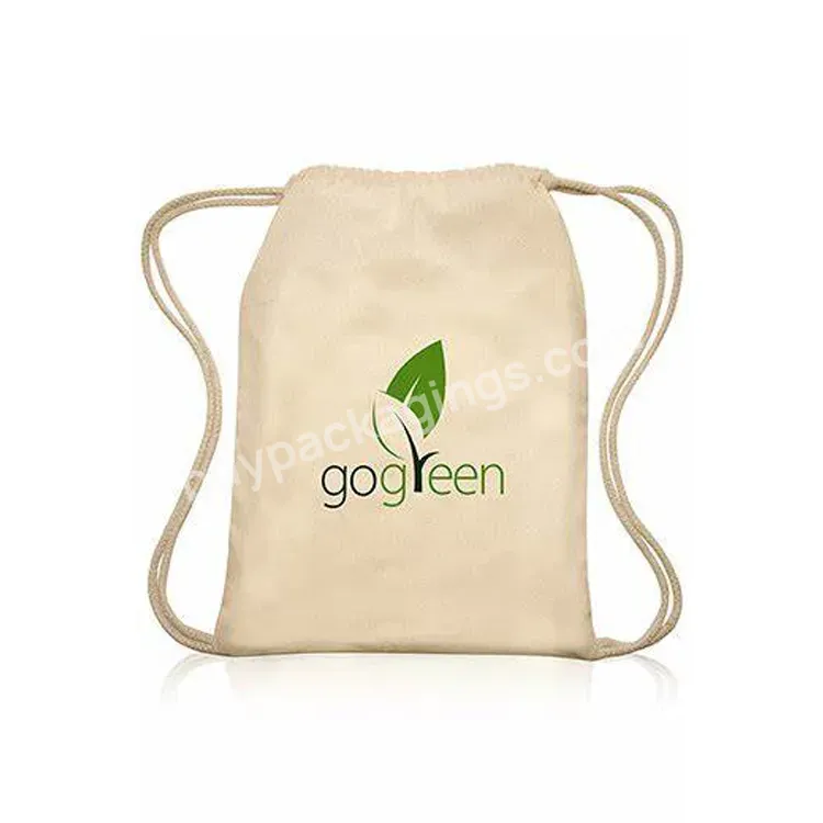 Custom Printed Logo With Pattern White Soft Mini Small Large Recycled Eco Natural Organic Draw Pull String Cotton Drawstring Bag