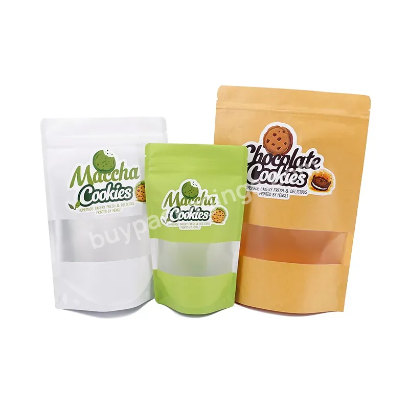 Custom Printed Logo Zip Lock Stand Up Pouch Biodegradable Kraft Paper Food Mylar Bag With Window