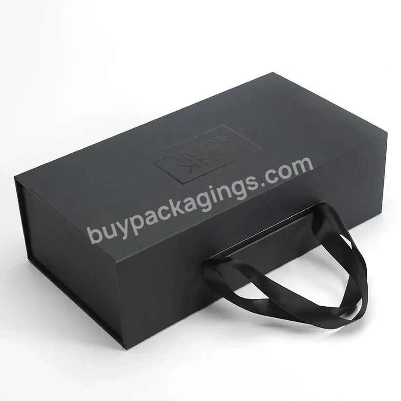 Custom Printed Luxury Paper Cardboard Black Magnetic Gift Box Flat Folding Boxes Packaging