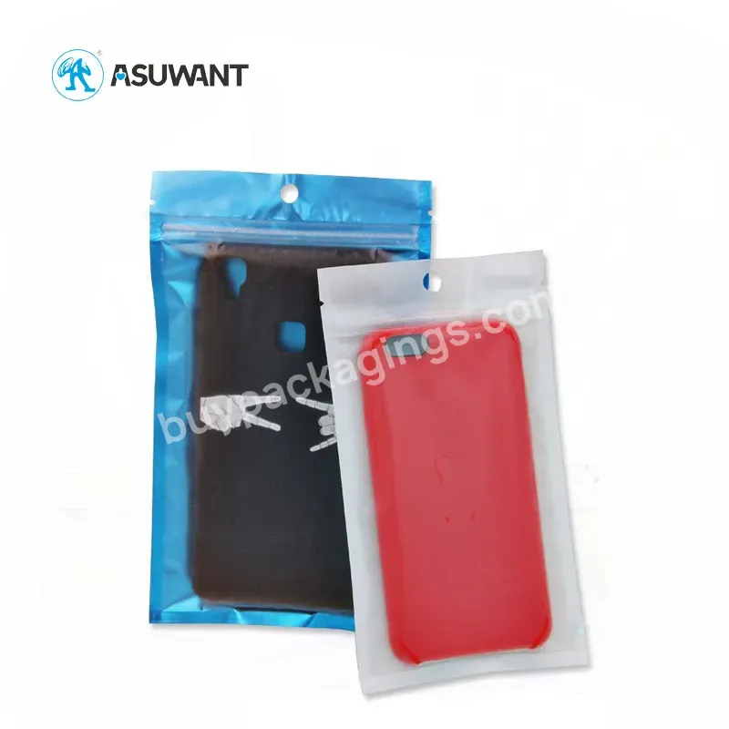 Custom Printed Matte Three Side Heat Sealed Pe Packaging Bag / Opp Small Plastic Packing With Hang Hole Phone Case Packaging