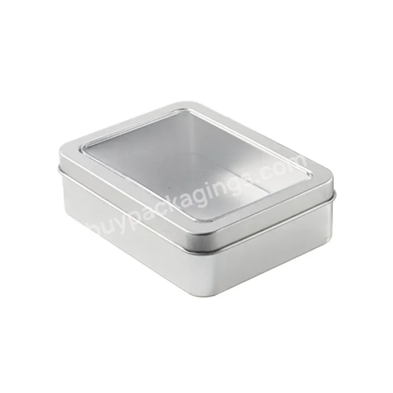 Custom Printed Metal Container Packaging Small Chocolate Cake Biscuit Square Rectangle Shape Window Tin Box