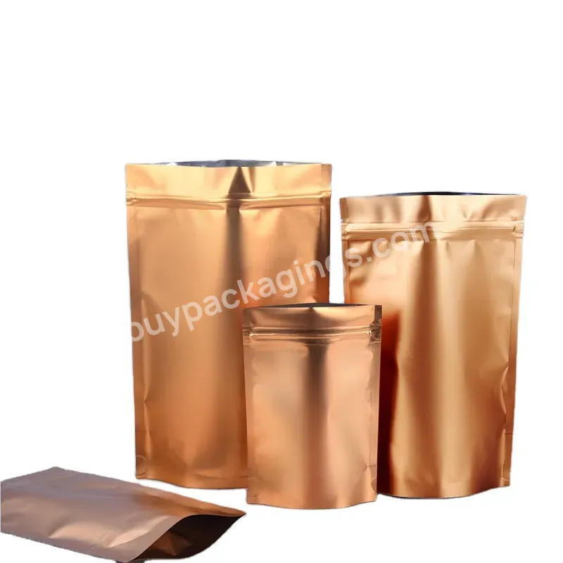 Custom Printed Metallic Stand Up Pouch Aluminum Foil Gold Golden Mylar Zip Lock Bag