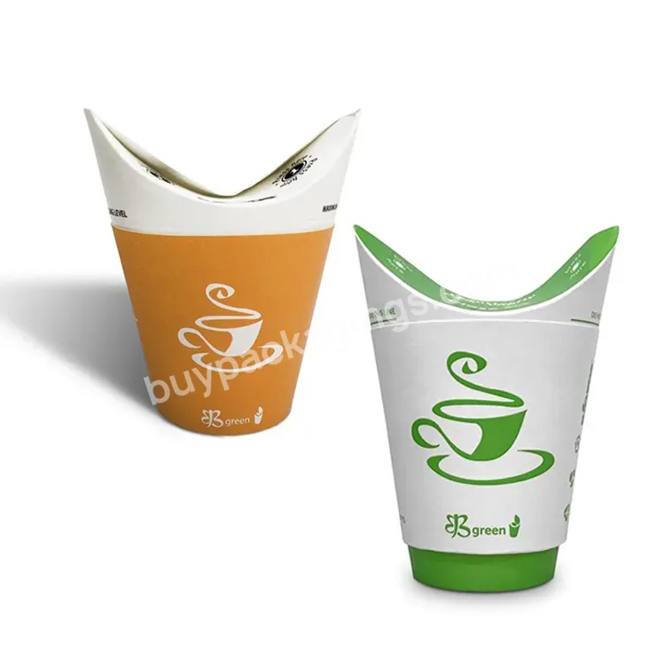 Custom Printed New Shape Bio Degradable Recyclable 8 10 12 16 Oz Hot Caffe Paper Packaging Ice Cold Tea Coffee Set Butterfly Cup