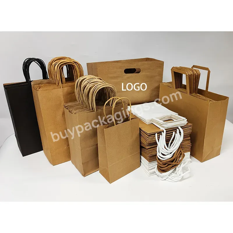 Custom Printed Own Logo Cheap Recycled White Brown Nylon Handle Kraft Paper Bags Black Craft Packaging Paper Bag With Rope