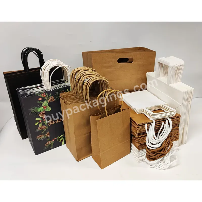 Custom Printed Own Logo Cheap Recycled White Brown Nylon Handle Kraft Paper Bags Black Craft Packaging Paper Bag With Rope