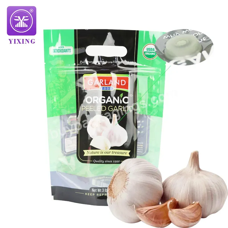 Custom Printed Pepper Stand Up Zipper Pouch Spicy Garlic Fresh Vegetable Storage Packaging Bag With Valve And Hole