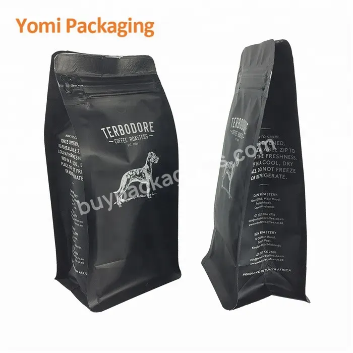 Custom Printed Personalized Logo 340g Flat Bottom Aluminum Foil Matte Black Coffee Packaging Bags