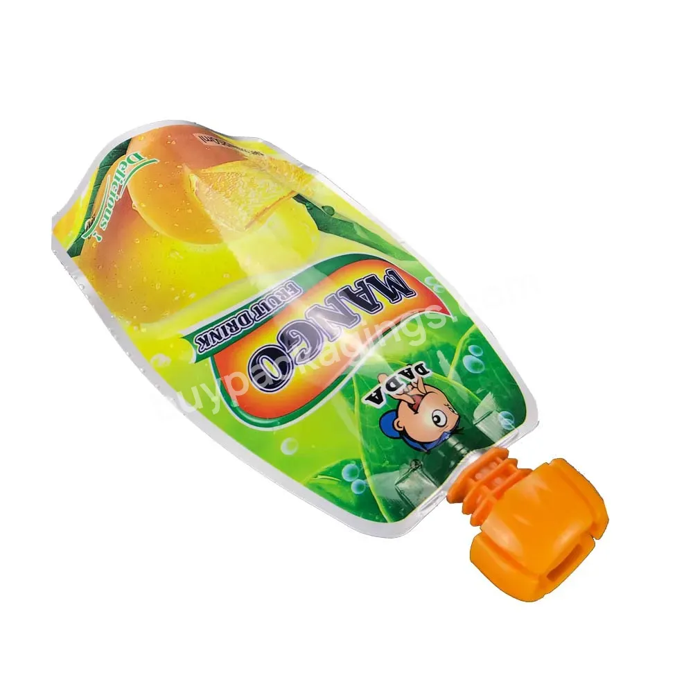 Custom Printed Personalized Matte Food Grade Resealable Plastic Mango Fruit Drinks Juice Packing Stand Up Pouch Spout Bag