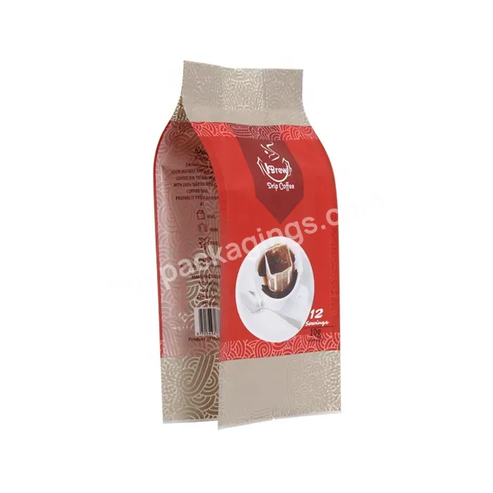 Custom Printed Philippines Classic Plastic Quad Seal Coffee Pouch Side Gusset Tin Tie Drip Coffee Filter Package Bag With Valve