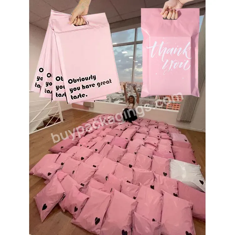 Custom Printed Pink Biodegradable Cornstarch Clothing Mailing Envelopes Polymailer Shipping Mailers Courier Bag With Handle