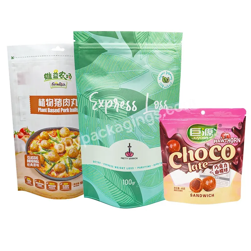 Custom Printed Plastic Food Grade Stand Up Packaging Transparent Pouch Bags With Logo
