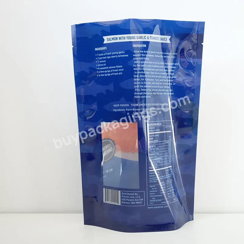 Custom Printed Plastic Stand Up Pouch Fish Chicken Frozen Food Packaging Bags