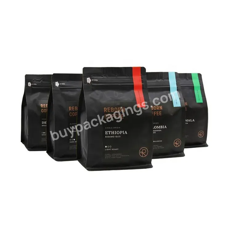 Custom Printed Resealable 1lb 100g 250g Compostable Plastic Zip Lock Flat Bottom Empty Coffee Pouches Bags With Valve