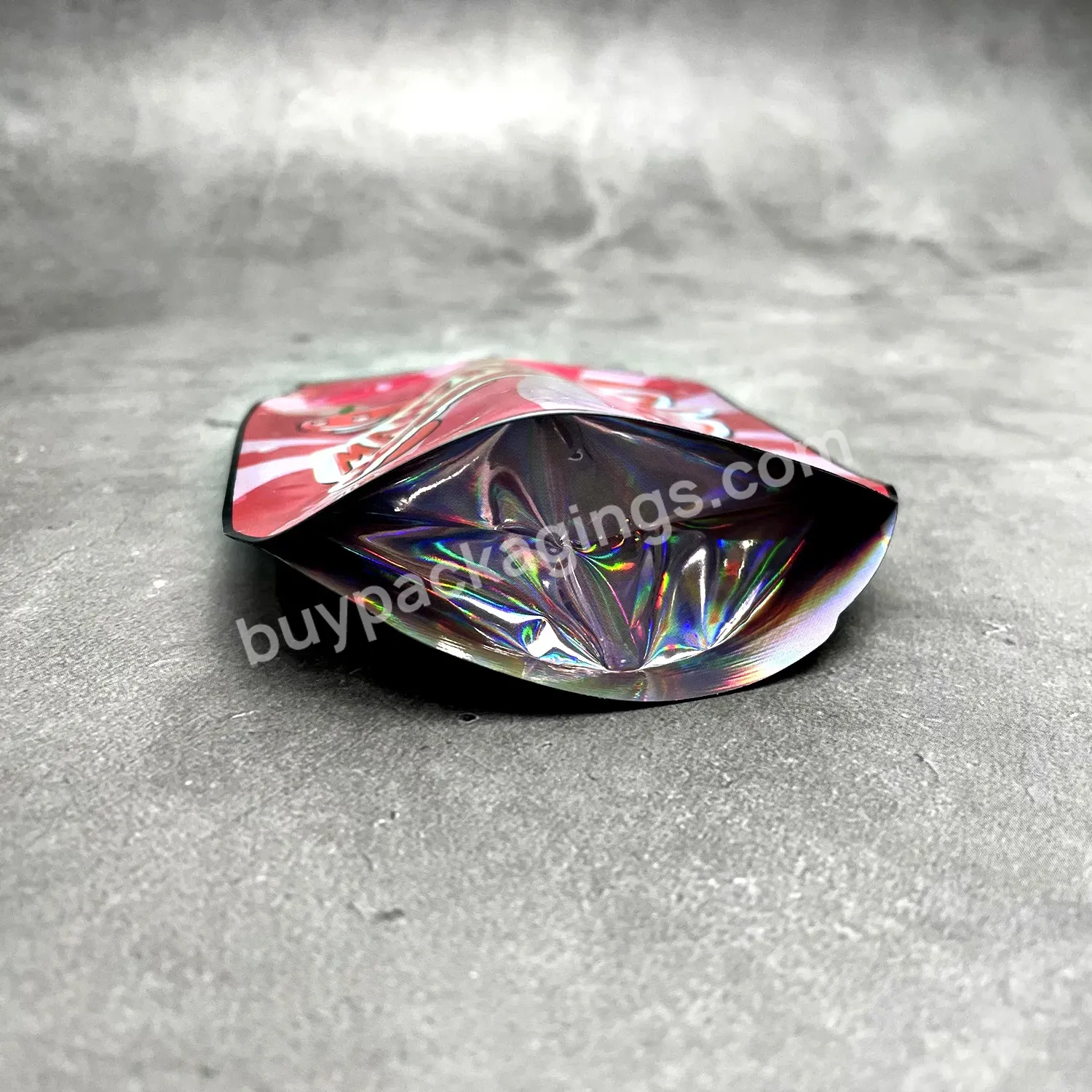 Custom Printed Resealable 3.5g 7g 28g Die Cut Shape Smell Proof Child Resistant Proof Holographic Ziplock Mylar Bags