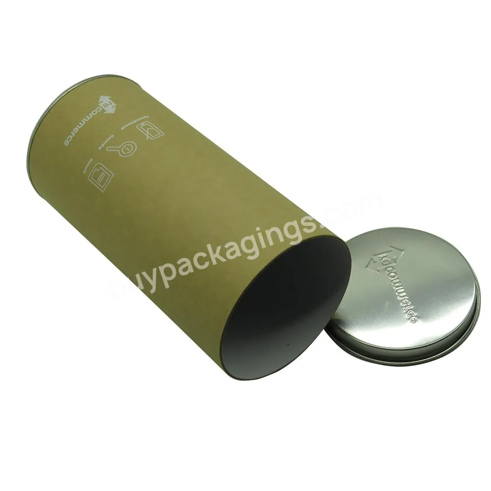 Custom printed round shape canister rigid cardboard tea powder packaging box with tin metal lid