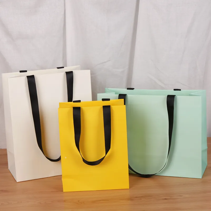 Custom Printed Shopping Bags High Quality Ribbon Handle Eurototes Merchandise Bag with Handle