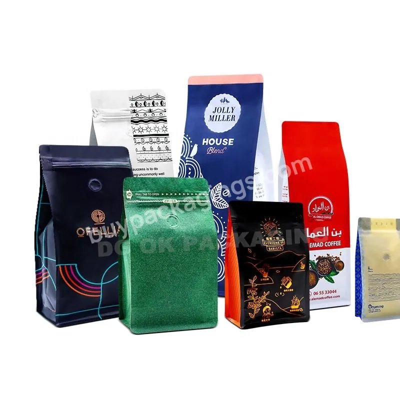 Custom Printed Side Gusset Plastic Aluminum Foil Coffee Bag 1kg Coffee Packaging With Sealing Strip With One-way Exhaust Valve
