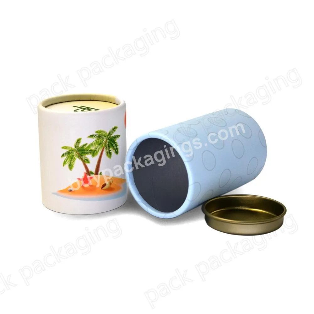 Custom Printed Sleeve Style Tea Packaging Eco Friendly Cardboard Tube Packaging Tubes with Airtight Metal Lids