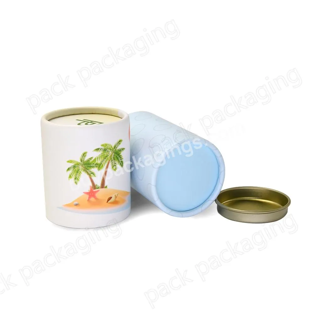 Custom Printed Sleeve Style Tea Packaging Eco Friendly Cardboard Tube Packaging Tubes with Airtight Metal Lids