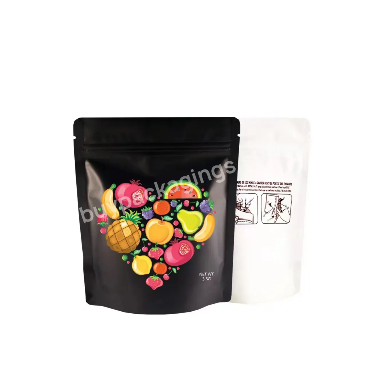 Custom Printed Smell Proof Resealable Airtight Zipper 3.5g Mini Reusable Ziplock Edible Stand Up Mylar Bags