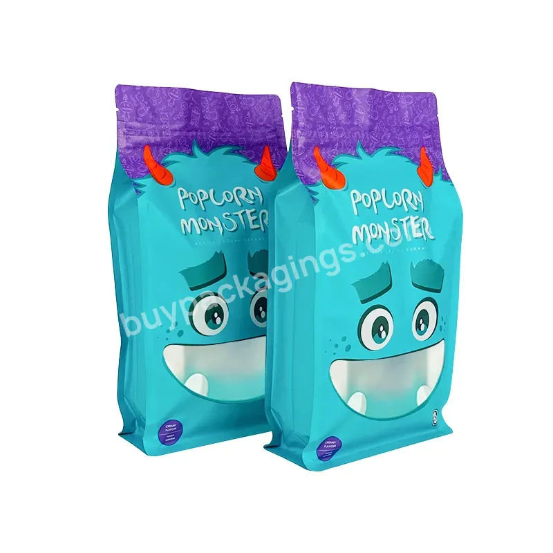 Custom Printed Snack Food Plastic Eight Side Seal Bag Matte Window Snack Popcorn Coffee Bag