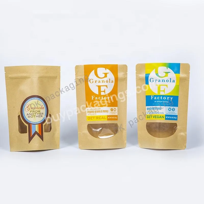 Custom Printed Snack Zipper Stand Up Bag For Coffee Stand Up Zipper Bag Stand Up Kraft Paper Bag