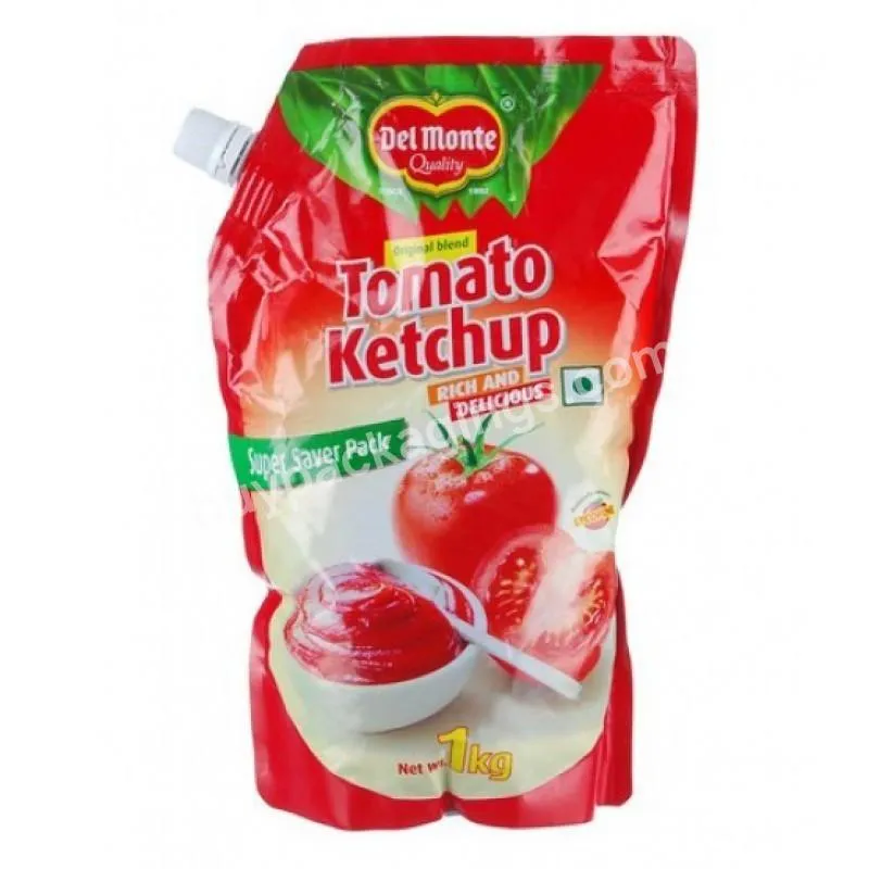 Custom Printed Stand Up Spout Pouch Plastic Drinking Tomato Paste Spout Pouch Ketchup Plastic Spout Pouch