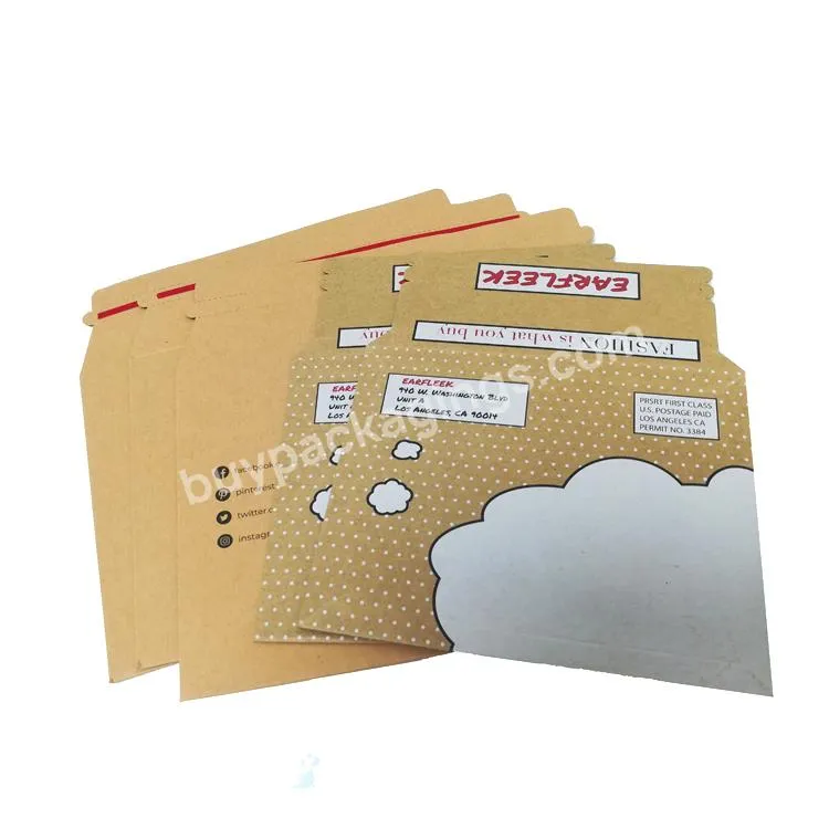 Custom printed Stay Flat Rigid Kraft Envelope cardboard mailer envelopes with self adhesive