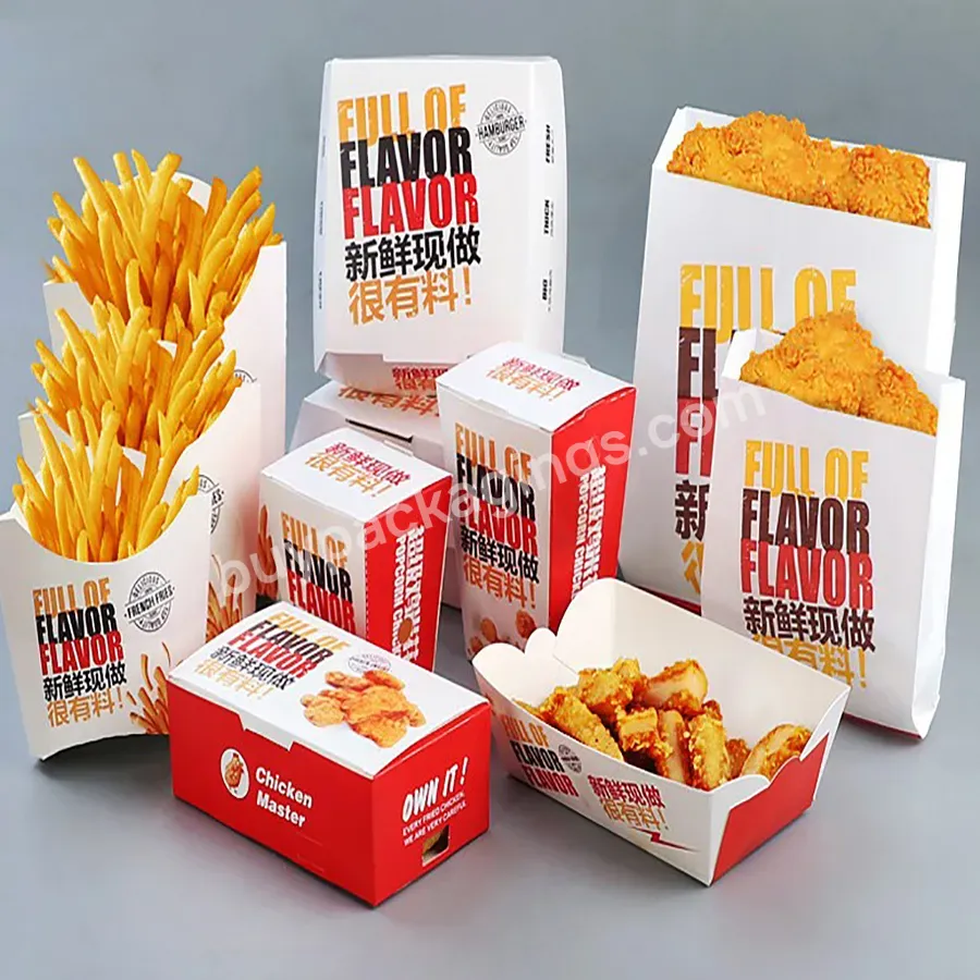 Custom Printed Takeaway Fried Food Paper Box Fast Food Fried Chicken Packaging Restaurant Roast Chicken Box With Handle