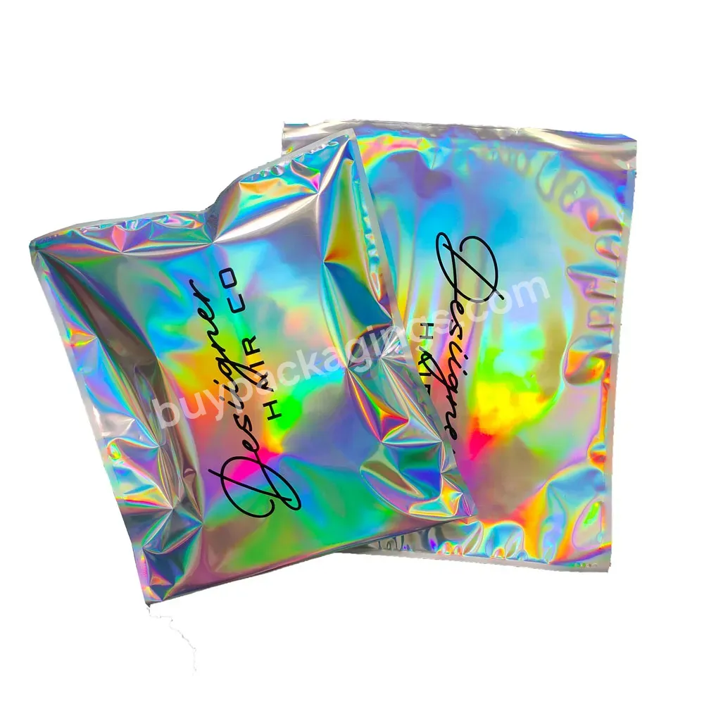 Custom Printed Top Seal Zipper Plastic 3 Side Sealed Holographic Packaging Mylar Bags For Clothes Underwear Socks